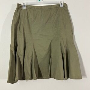 Sitwell Khaki Green Cotton Midi Skirt Size 12 Flared Pleated A Line